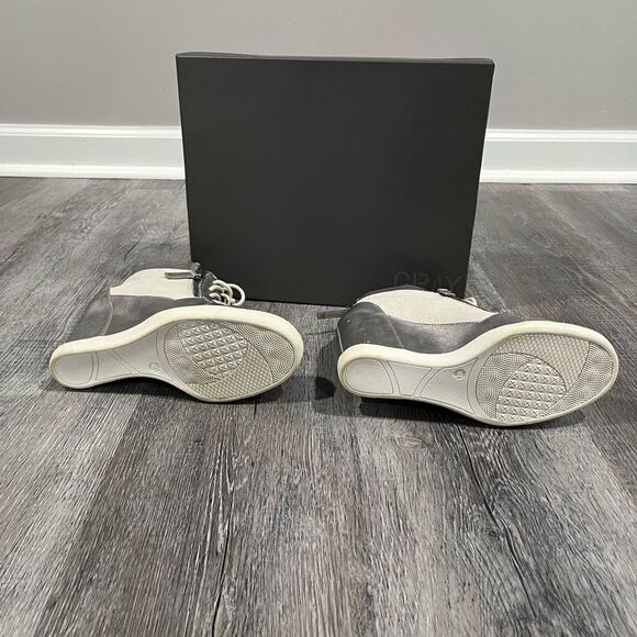 Gray for Saks Fifth Avenue Suede Leather Metallic Lace Up Wedge Booties sz 6.5 - Picture 8 of 15